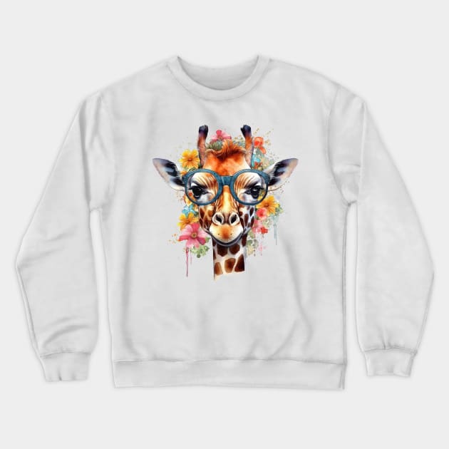 Watercolor Floral Giraffe Crewneck Sweatshirt by Chromatic Fusion Studio